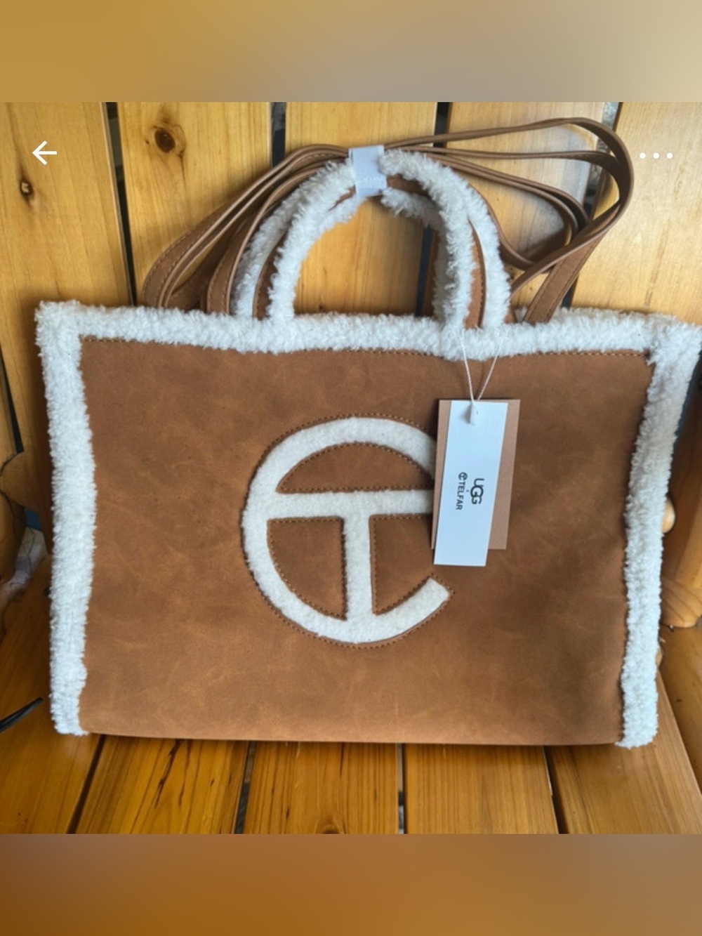 UGG Chestnut Suede Tote with Cream Shearling Trim
